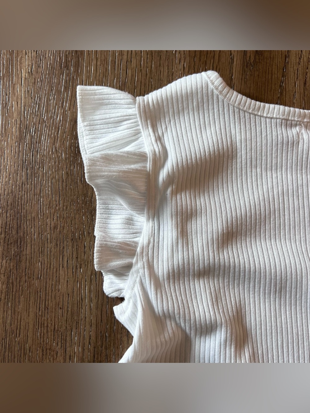 btween White Ribbed Twist-Front Top with Ruffle Trim - Picture 7 of 8